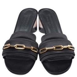 Pre Owned Burberry Black Satin Chain Detail Open Toe Mules Size 40