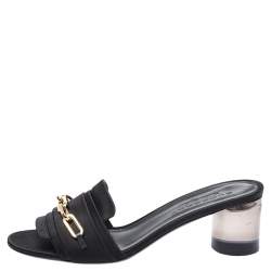 Pre Owned Burberry Black Satin Chain Detail Open Toe Mules Size 40