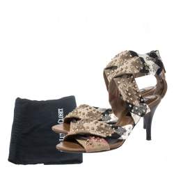 Burberry Beige Nova Check Criss Cross Canvas Spike Studded Open Toe Sandals Size 37