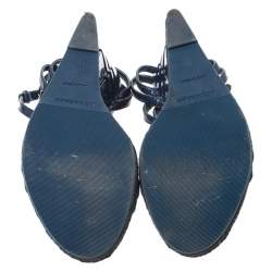 Burberry Navy Blue Patent Leather Strappy Wedge Sandals Size 40