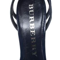 Burberry Navy Blue Patent Leather Strappy Wedge Sandals Size 40