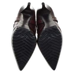 Pre Owned Burberry Dark Tan Leather Buckle Platform Booties Size 39