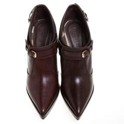 Pre Owned Burberry Dark Tan Leather Buckle Platform Booties Size 39