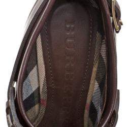 Pre Owned Burberry Dark Tan Leather Buckle Platform Booties Size 39