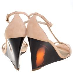 Pre Owned Burberry Prorsum Blush Pink Suede Leyburn Lucite Wedge Ankle Strap Sandals Size 40