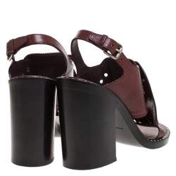 مملوكة مسبقًا صندل بربري كعب عريض فتحة كعب زخرفة Eyelet  شراشيب بيفيرلي جلد عنابي مقاس 40