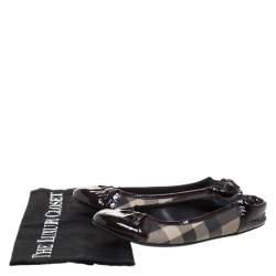Pre Owned Burberry Burgundy Patent Leather And Nova Check Canvas Scrunch Ballet Flats Size 36