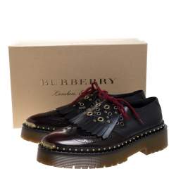 Burberry Two Tone Brogue Leather Bissett Fringe Detail Lace Up Platform Derby Size 41
