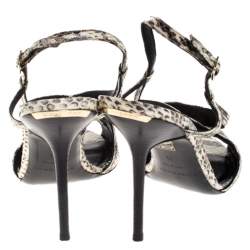 Burberry Cream/Black Python Effect Leather Criss Cross Slingback Sandals Size 41