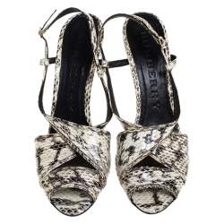 Burberry Cream/Black Python Effect Leather Criss Cross Slingback Sandals Size 41