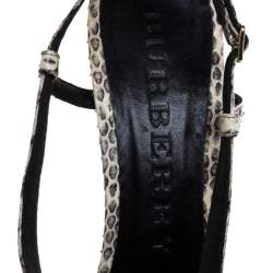 Burberry Cream/Black Python Effect Leather Criss Cross Slingback Sandals Size 41