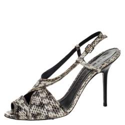 Burberry Cream/Black Python Effect Leather Criss Cross Slingback Sandals Size 41