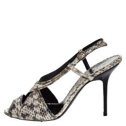 Burberry Cream/Black Python Effect Leather Criss Cross Slingback Sandals Size 41