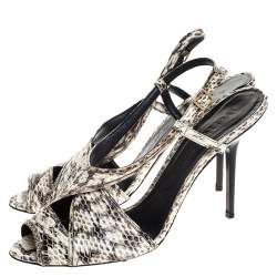 Burberry Cream/Black Python Effect Leather Criss Cross Slingback Sandals Size 41