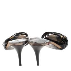 Burberry Black Leather Cross Strap Slides Size 40