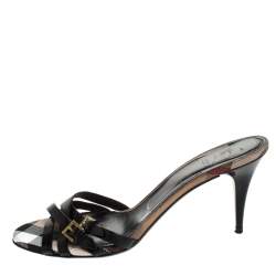 Burberry Black Leather Cross Strap Slides Size 40