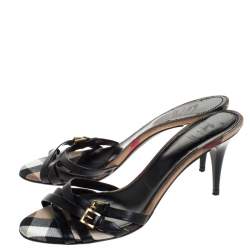 Burberry Black Leather Cross Strap Slides Size 40