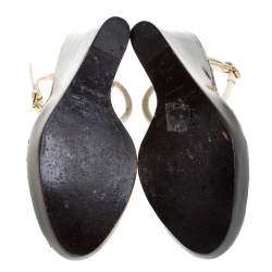 Pre Owned Burberry Cream Leather T-Strap Wooden Wedge Sandals Size 41