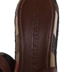Pre Owned Burberry Brown Leather Cross Strap Espadrille Wedge Sandals Size 39