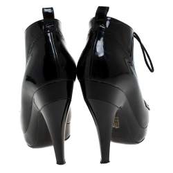 Pre Owned Burberry Black Patent Leather Victorian Lace Up Platform Booties Size 38