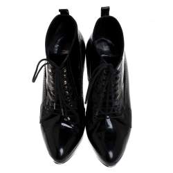 Pre Owned Burberry Black Patent Leather Victorian Lace Up Platform Booties Size 38