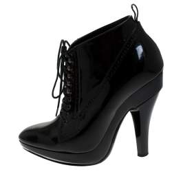 Pre Owned Burberry Black Patent Leather Victorian Lace Up Platform Booties Size 38