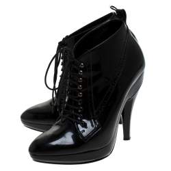 Pre Owned Burberry Black Patent Leather Victorian Lace Up Platform Booties Size 38