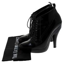 Pre Owned Burberry Black Patent Leather Victorian Lace Up Platform Booties Size 38