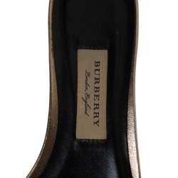 Pre Owned Burberry Metallic Gold Leather Crystal Embellished Flat Slides Size 38.5