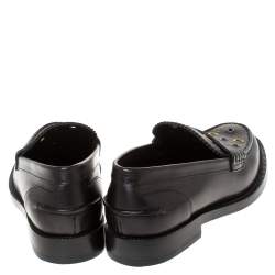 Pre Owned Burberry Black Leather Bedmont Eyelet Detail Penny Loafers Size 37