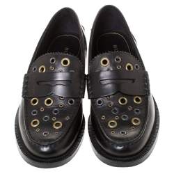 Pre Owned Burberry Black Leather Bedmont Eyelet Detail Penny Loafers Size 37
