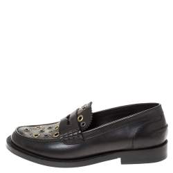 Pre Owned Burberry Black Leather Bedmont Eyelet Detail Penny Loafers Size 37