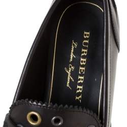 Pre Owned Burberry Black Leather Bedmont Eyelet Detail Penny Loafers Size 37