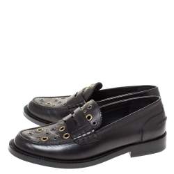 Pre Owned Burberry Black Leather Bedmont Eyelet Detail Penny Loafers Size 37