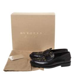 Pre Owned Burberry Black Leather Bedmont Eyelet Detail Penny Loafers Size 37