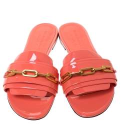 مملوكة مسبقًا Burberry Coral Patent Leather Coleford Flat Slide Sandals Size 40