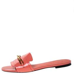 مملوكة مسبقًا Burberry Coral Patent Leather Coleford Flat Slide Sandals Size 40