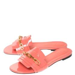مملوكة مسبقًا Burberry Coral Patent Leather Coleford Flat Slide Sandals Size 40