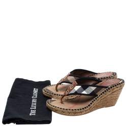Burberry Beige/Black Novacheck Canvas Espadrille Thong Wedge Sandals Size 39
