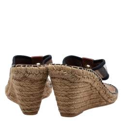 Burberry Beige/Black Novacheck Canvas Espadrille Thong Wedge Sandals Size 39