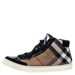 Pre Owned Burberry Black/Beige Check Canvas Painton High Top  Sneakers Size 43