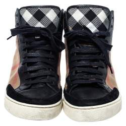 Pre Owned Burberry Black/Beige Check Canvas Painton High Top  Sneakers Size 43
