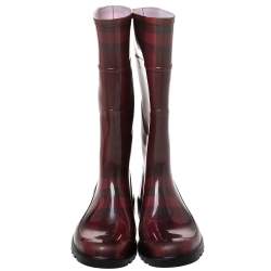 Pre Owned Burberry Red Novacheck Rubber Rain Boots Size 38