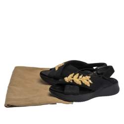 مملوكة مسبقًا Burberry Black/Gold Embroidered Fabric and Satin Actonshire Crisscross Sandals Size 37.5