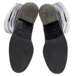 Pre Owned حذاء بوت للركبة بربري زخرفة شعار  جلد لونين مقاس 37