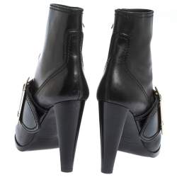 Pre Owned Burberry Black Leather Buckle Ankle Booties Size 39