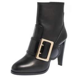 Pre Owned Burberry Black Leather Buckle Ankle Booties Size 39