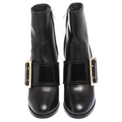 Pre Owned Burberry Black Leather Buckle Ankle Booties Size 39