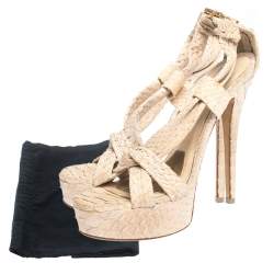 Burberry Beige Python Leather Cross-Over Strap Platform Sandals Size 36