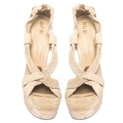 Burberry Beige Python Leather Cross-Over Strap Platform Sandals Size 36